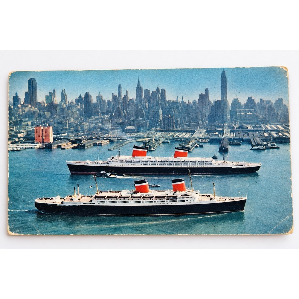 1964 SS United States SS America Postcard Paquebot Posted at Sea Ocean Liners